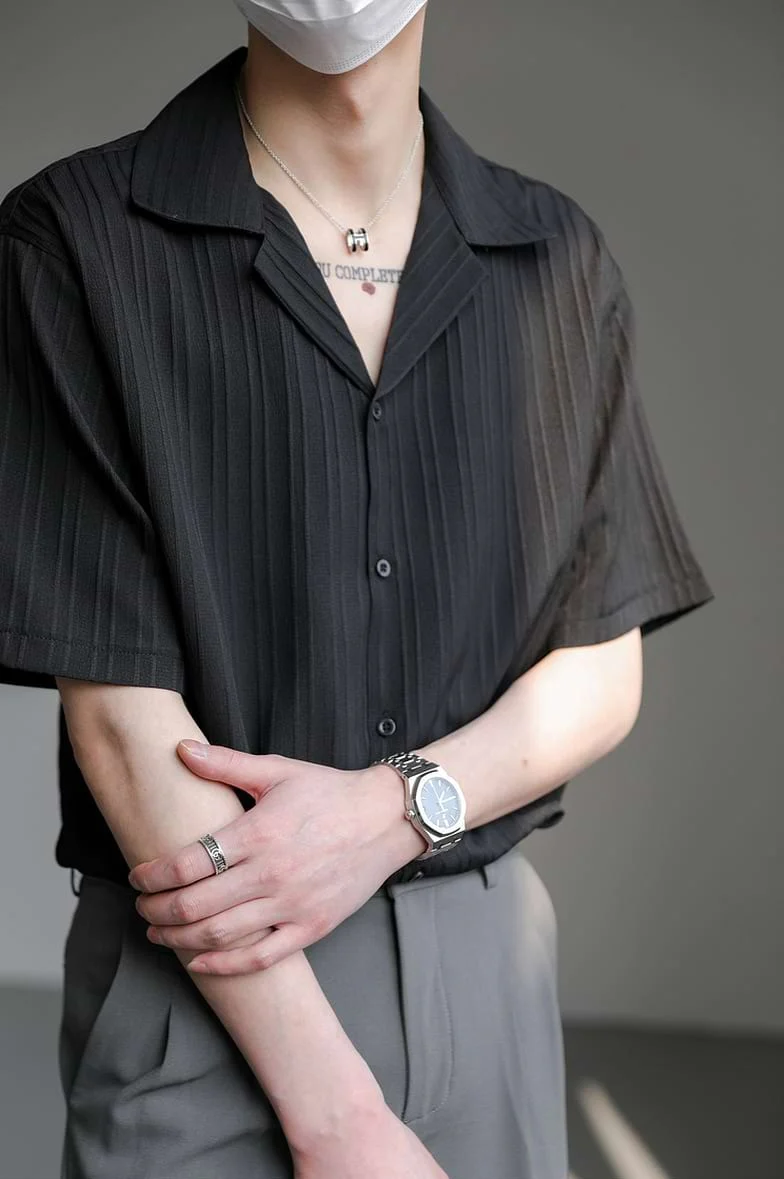 Seoul Stripe Lapel Men Shirt
